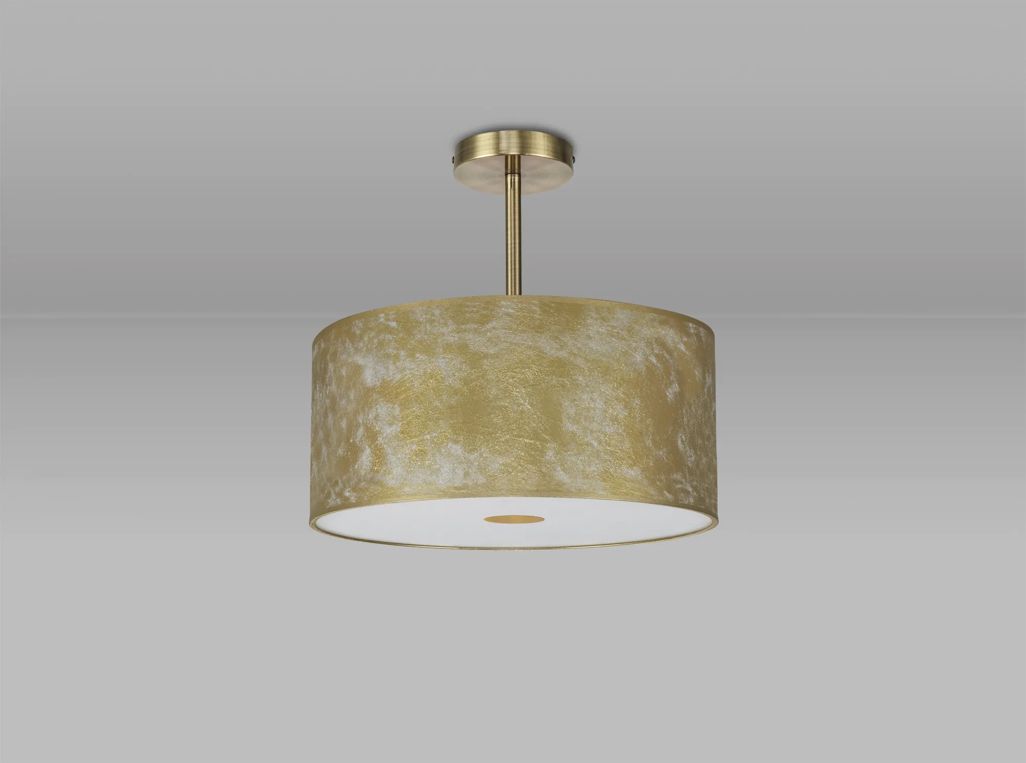 Baymont 40cm Semi Flush 1 Light Antique Brass, Gold Leaf, Frosted Diffuser DK0825  Deco Baymont AB GL